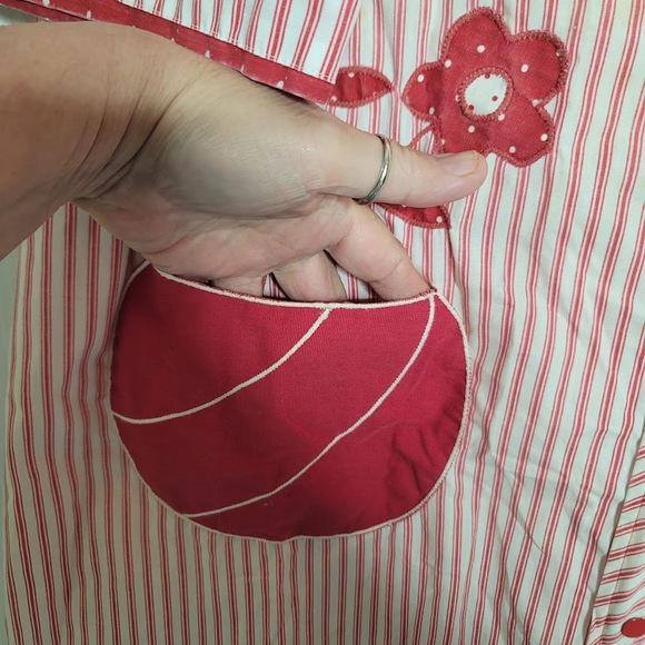 VINTAGE Red White Striped Models Coat Housecoat Housedress Large Pocket Snaps - Picture 7 of 8